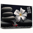 Tropical botanical wall art collection featuring vibrant acrylic glass prints of exotic flowers, displayed in a stylish side view with visible pins, perfect for home decor.