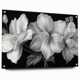Tropical floral wall art design featuring vibrant, detailed botanical illustrations on acrylic glass, elegantly displayed with pins for contemporary decor.