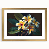 Tropical botanical wall art featuring vibrant flowers in a gold-framed design, ideal for enhancing home decor with a touch of elegance and nature.