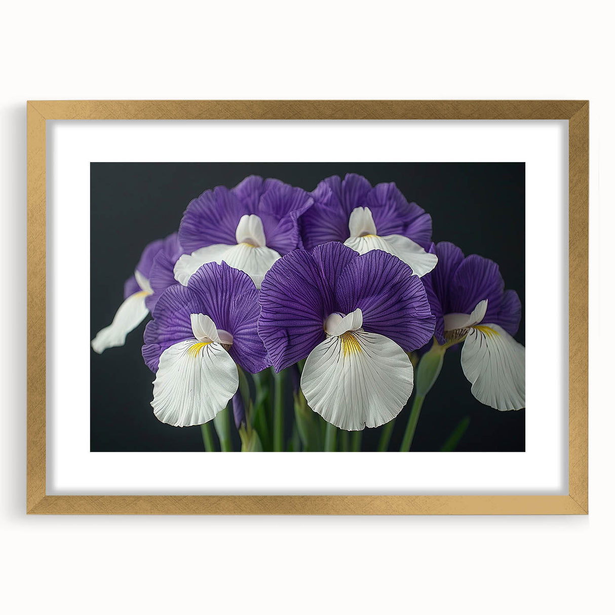 Tropical botanical wall art featuring vibrant flowers in a gold frame with a mat, showcasing a modern design perfect for home decor. Ideal for adding a touch of nature to any interior space.