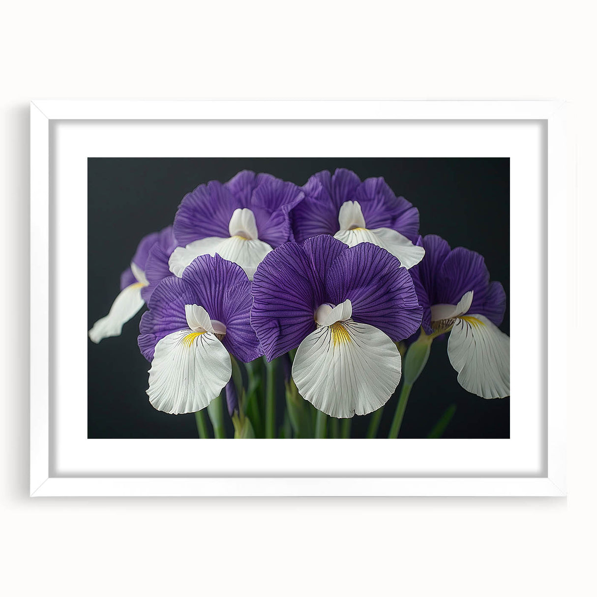 Tropical floral wall art design featuring vibrant botanical illustrations in a white frame with a mat, perfect for home decor and adding a touch of nature.