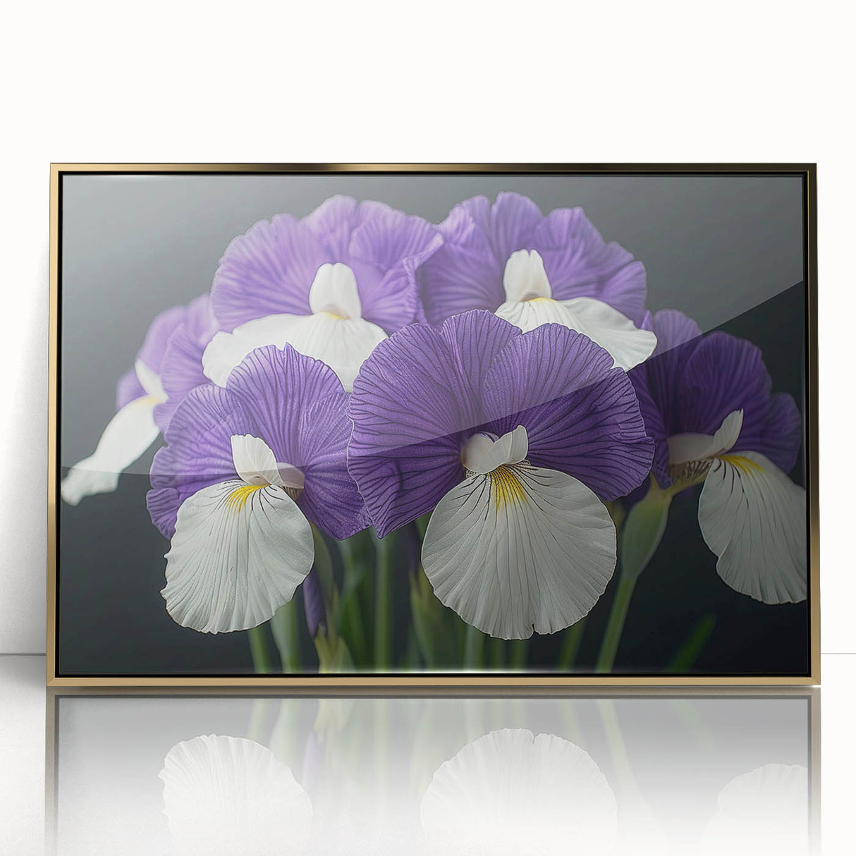 Framed wall art featuring a vibrant botanical tropical flower design in shades of pink and green, accented with a sleek gold frame, ideal for home decor.