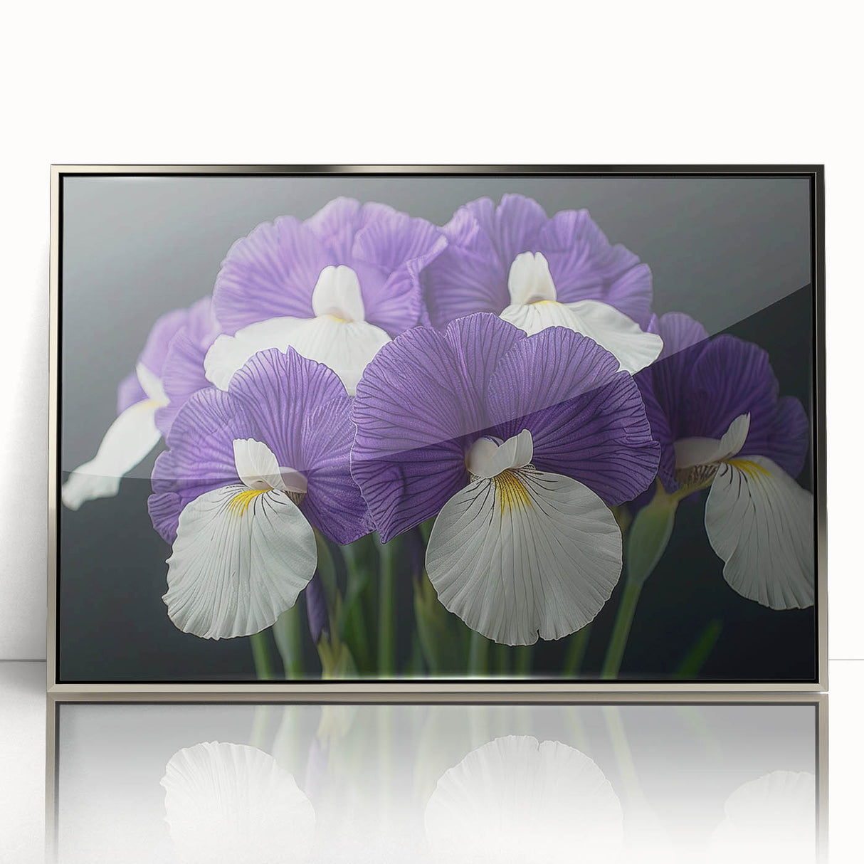 Framed wall art showcasing a vibrant tropical botanical flower design in silver-acrylic frame, ideal for modern home decor and wall enhancement.