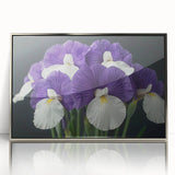 Framed wall art showcasing a vibrant tropical botanical flower design in silver-acrylic frame, ideal for modern home decor and wall enhancement.