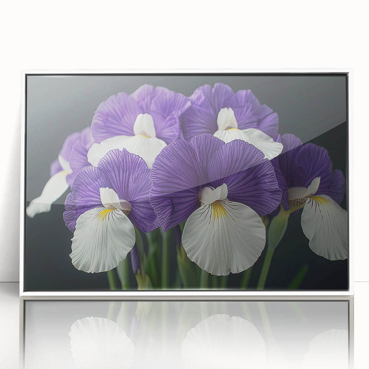 Framed wall art featuring a vibrant botanical design of tropical flowers in a white frame, ideal for home decor and enhancing interior aesthetics.