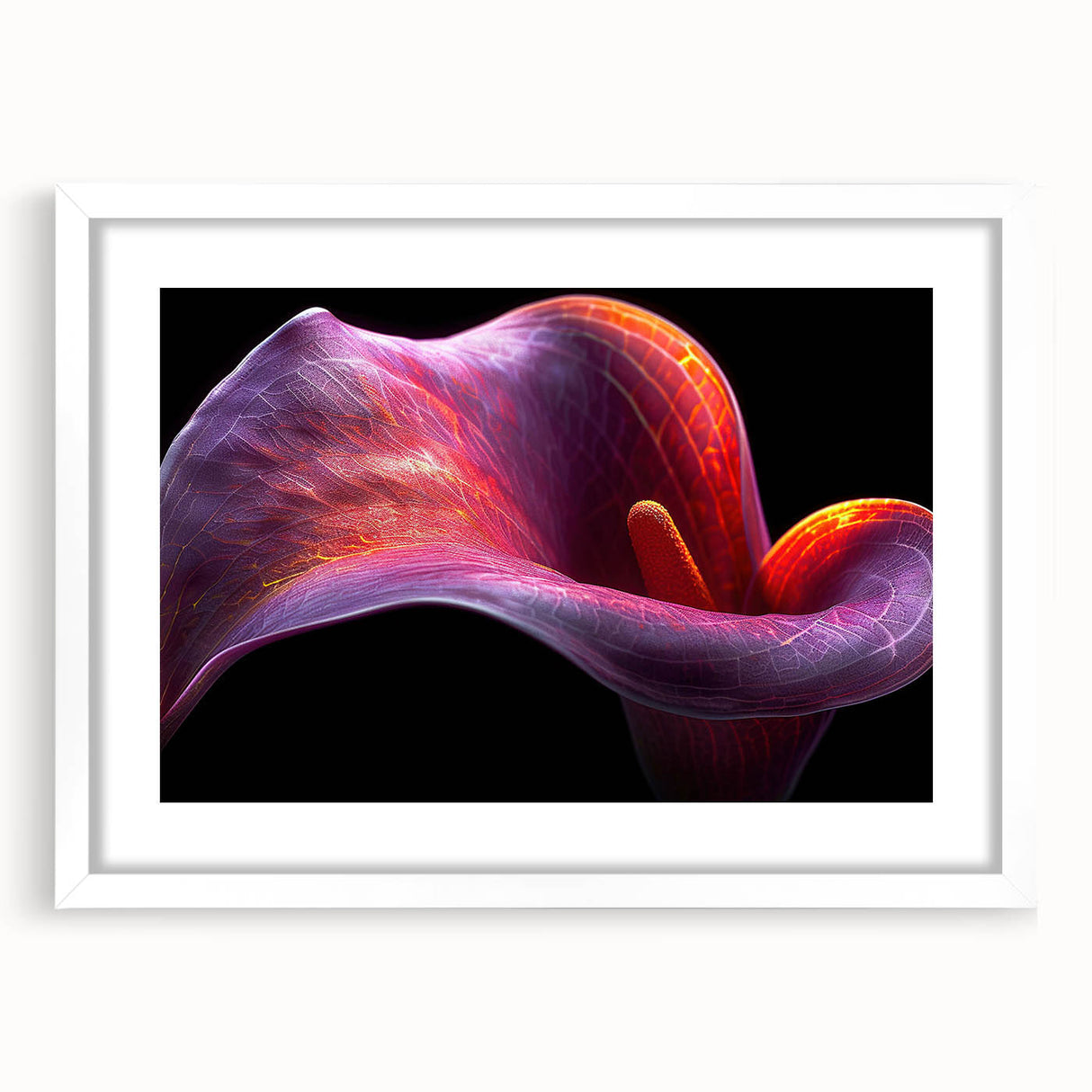 Tropical botanical wall art collection featuring vibrant flowers in a white frame with matting, ideal for enhancing modern home decor.