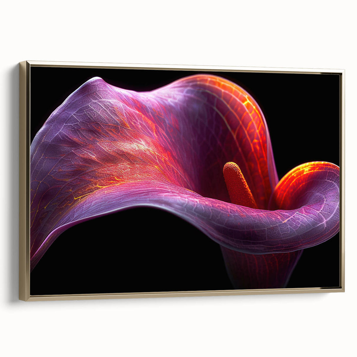 Framed wall art featuring a vibrant tropical flower design in gold accents, showcasing a botanical theme perfect for modern home decor.