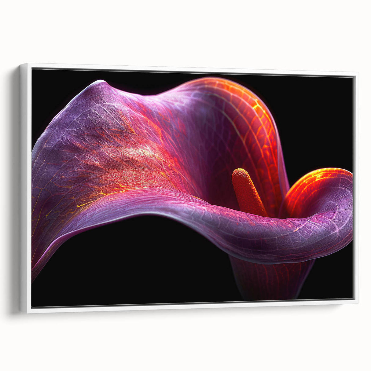 Framed wall art featuring a vibrant tropical flower design with intricate botanical details, showcasing lush colors against a white background, ideal for enhancing modern decor.