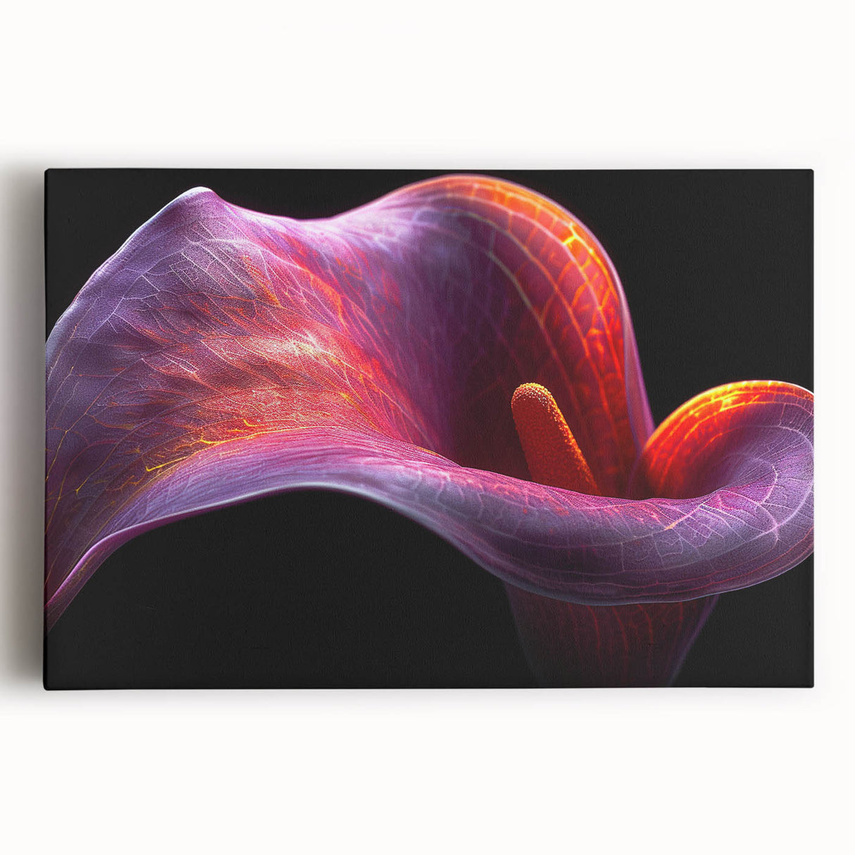 Tropical botanical wall art featuring vibrant flowers in a modern design, printed on stretched canvas with a gallery-wrapped finish, perfect for home decor.