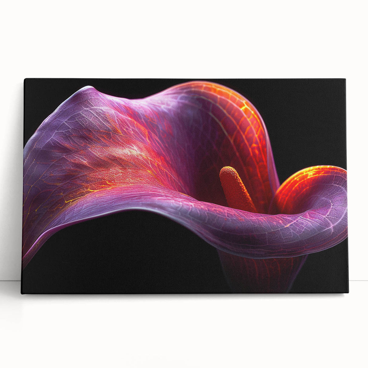 Tropical botanical flower wall art design featuring vibrant colors and intricate details on stretched canvas, perfect for adding a cheerful touch to any interior decor.