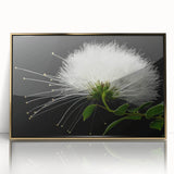 Framed wall art showcasing a vibrant tropical botanical flower design with gold accents, perfect for enhancing modern decor in living spaces.
