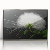 Framed wall art featuring a vibrant tropical flower design with intricate botanical details, displayed in a stylish silver frame, perfect for home decor.