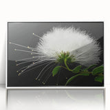 Framed wall art featuring a vibrant tropical flower design with rich colors, set against a white background, ideal for enhancing modern home decor.