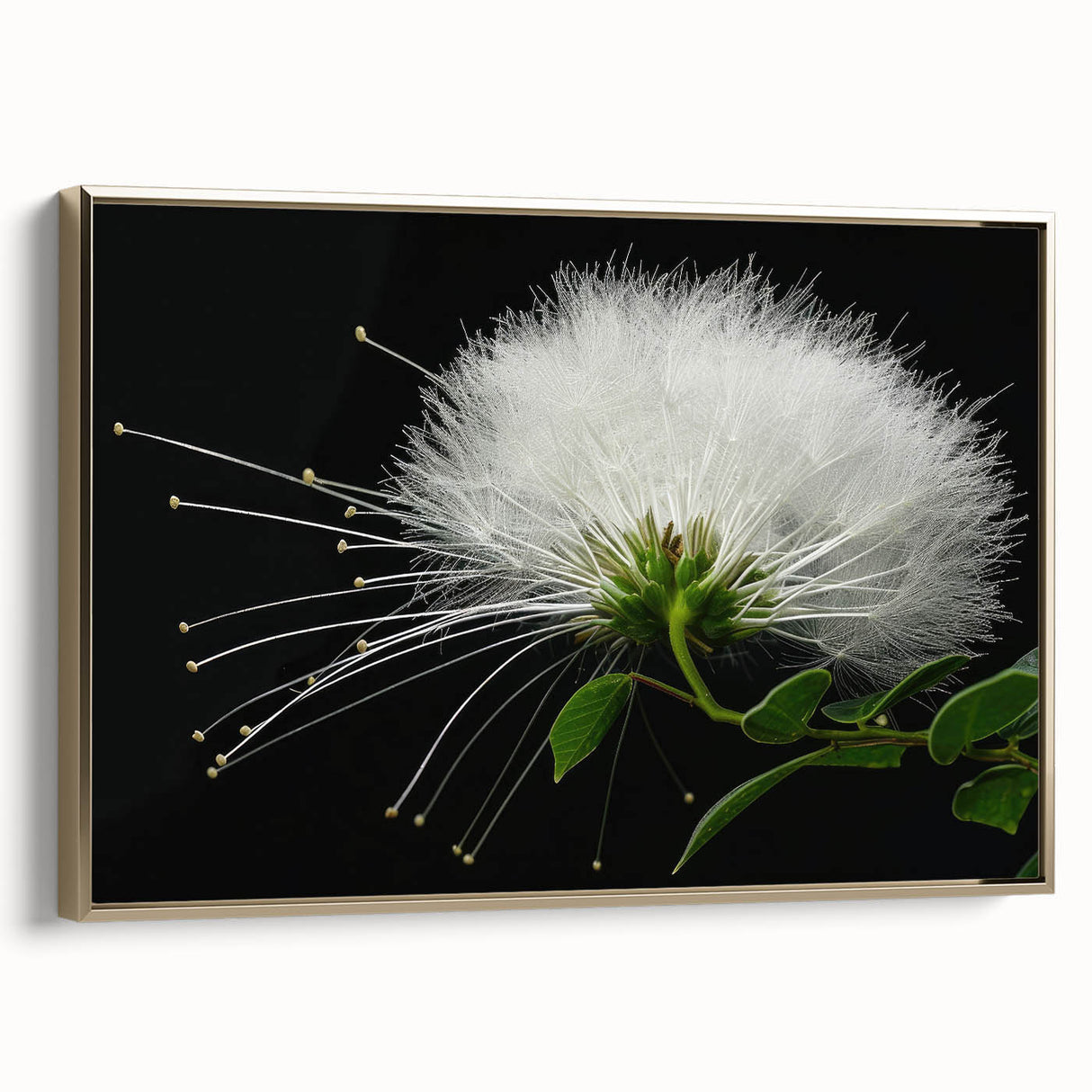 Framed canvas wall art showcasing a vibrant botanical tropical flower design with gold accents, perfect for adding color and elegance to home decor. This piece highlights lush floral details and a stylish presentation, ideal for enhancing living spaces.