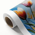 Botanical wall art showcasing a vibrant tulip design on rolled canvas, presented in a protective cardboard tube, ideal for home decor or gifting.