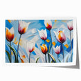 Botanical wall art print showcasing vibrant tulip designs in rich colors, rolled and packaged securely for display or gifting, ideal for floral decor enthusiasts.