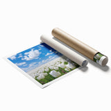 Botanical wall art print featuring a vibrant tulip design in rich colors, rolled for easy display and shipping, perfect for home decor enthusiasts.