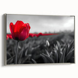 Framed canvas wall art showcasing a botanical tulip design with a silver frame, highlighting vibrant colors and intricate details, perfect for home decor.