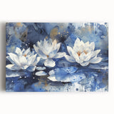 Botanical wall art featuring a vibrant water lily design on stretched canvas, showcasing rich colors and intricate details, ideal for enhancing home decor.