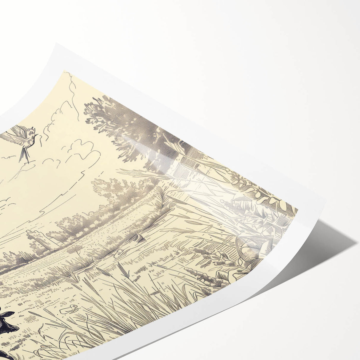Cow in Nature Illustration Art Print – Tranquil Farm Landscape Decor