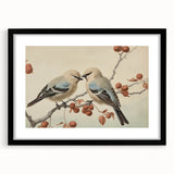 Vintage Animal Art: Birds on Branch Illustration Print