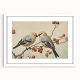 Vintage Animal Art: Birds on Branch Illustration Print