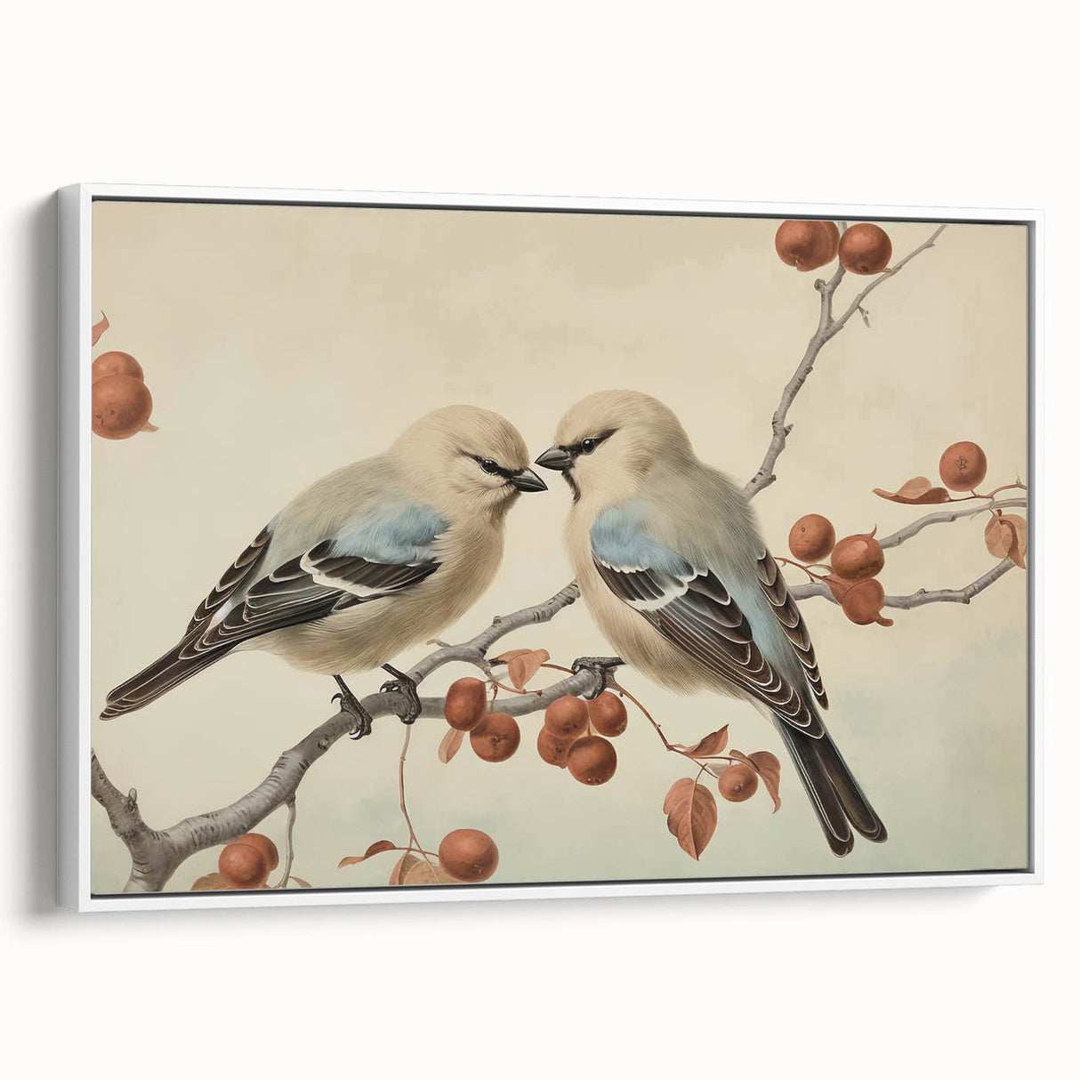 Vintage Animal Art: Birds on Branch Illustration Print
