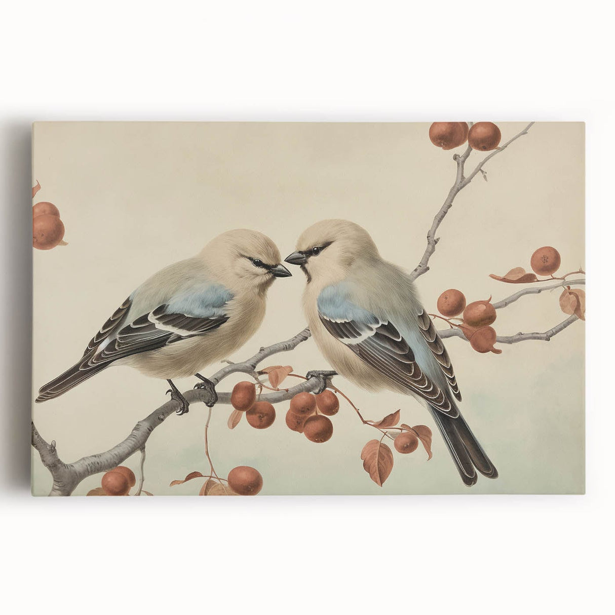 Vintage Animal Art: Birds on Branch Illustration Print