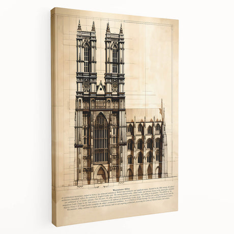 A large canvas print featuring a detailed architectural design in monochrome shades, suitable for kitchen wall art.