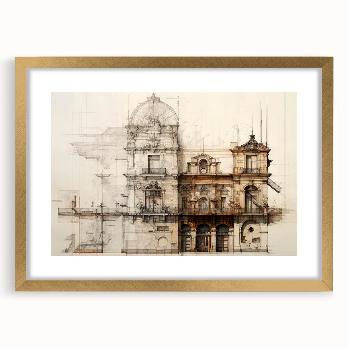 Historic Building Illustration – Vintage Architecture Print