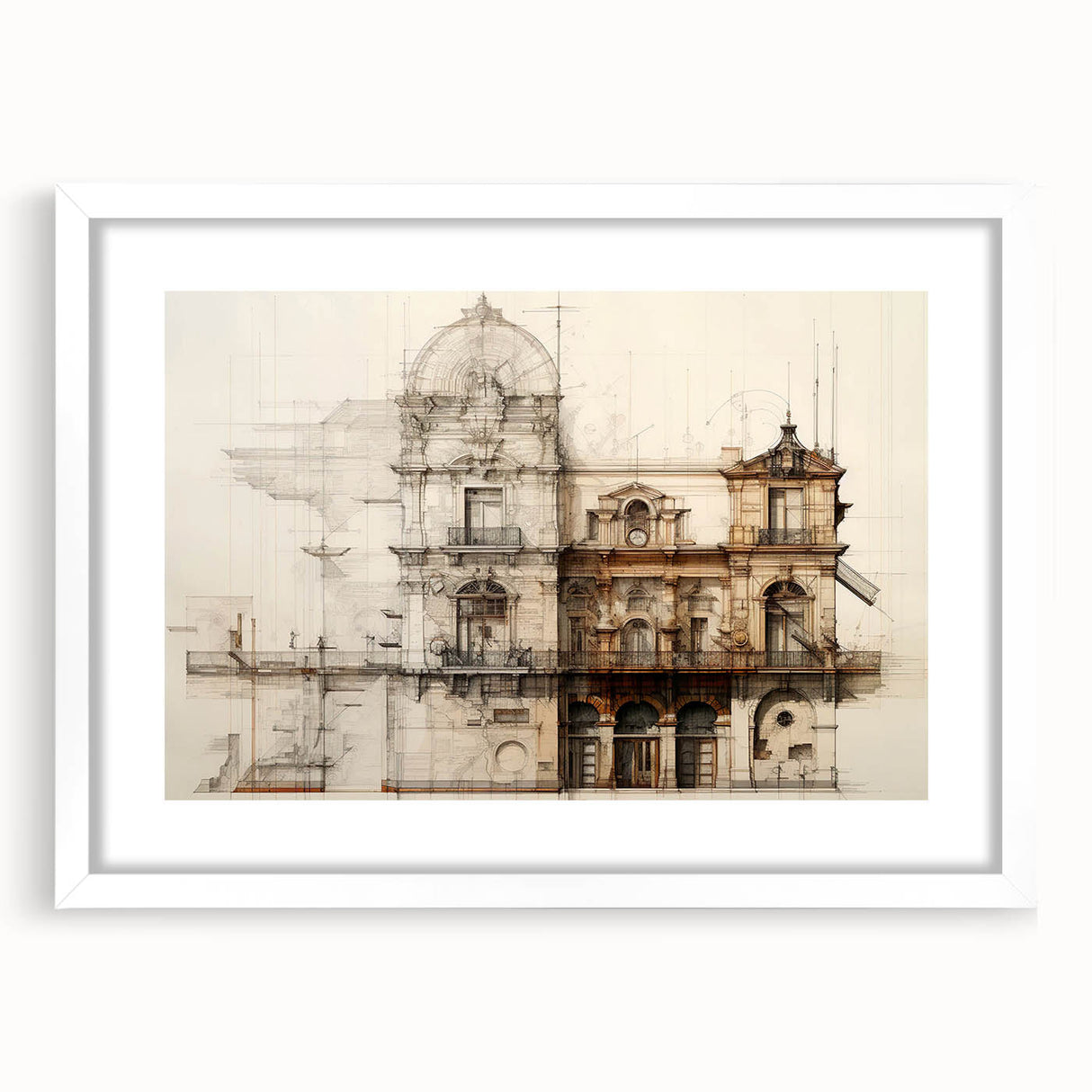 Historic Building Illustration – Vintage Architecture Print