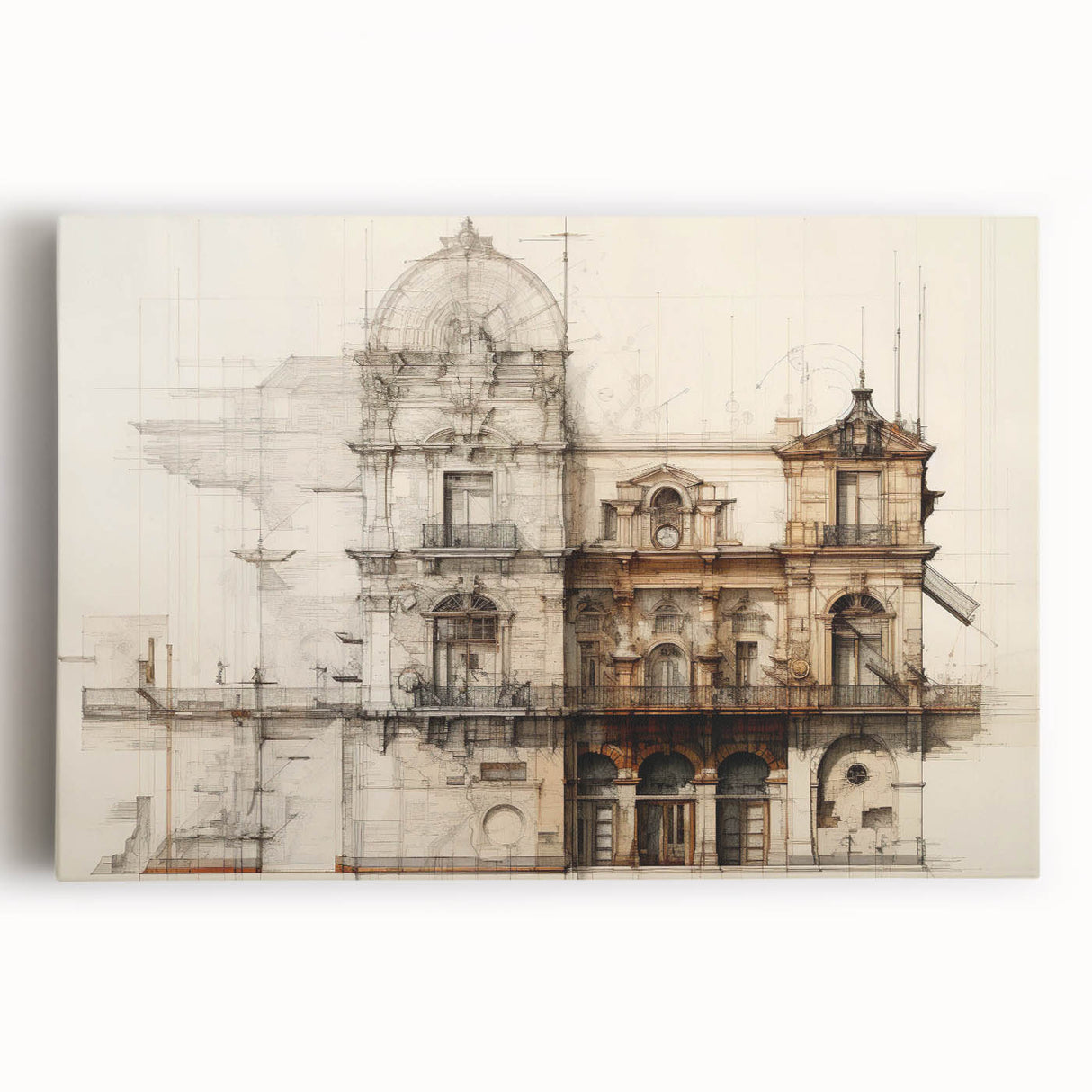 Historic Building Illustration – Vintage Architecture Print