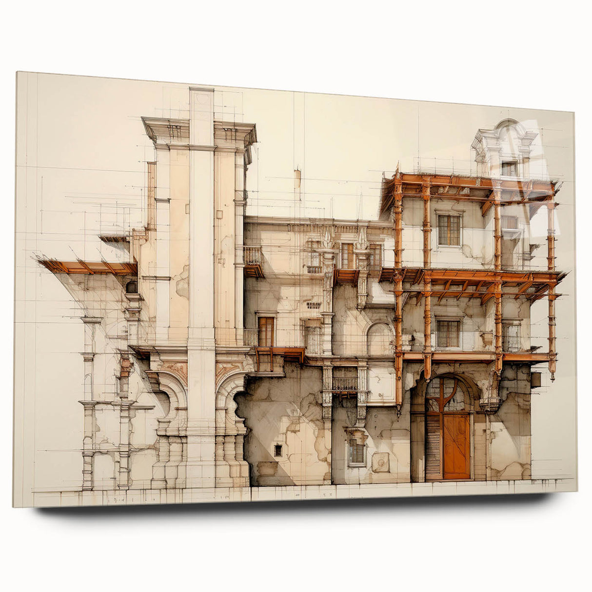 Vintage Architectural Wall Art – Historic Building Illustration Print