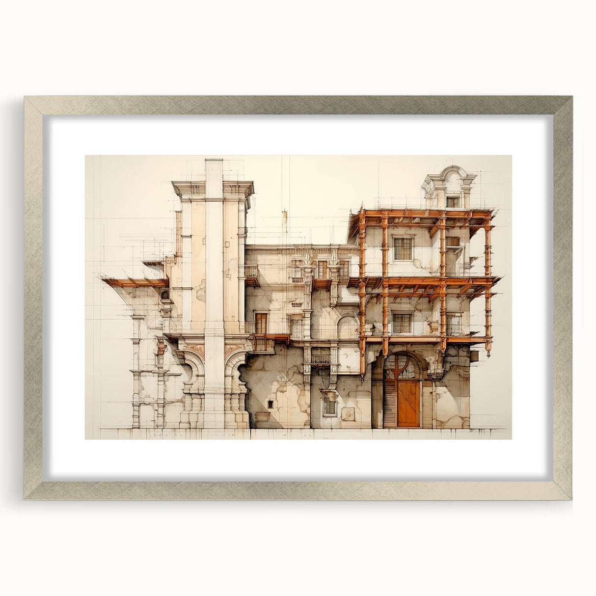 Vintage Architectural Wall Art – Historic Building Illustration Print