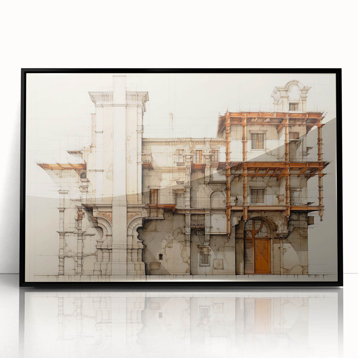 Vintage Architectural Wall Art – Historic Building Illustration Print