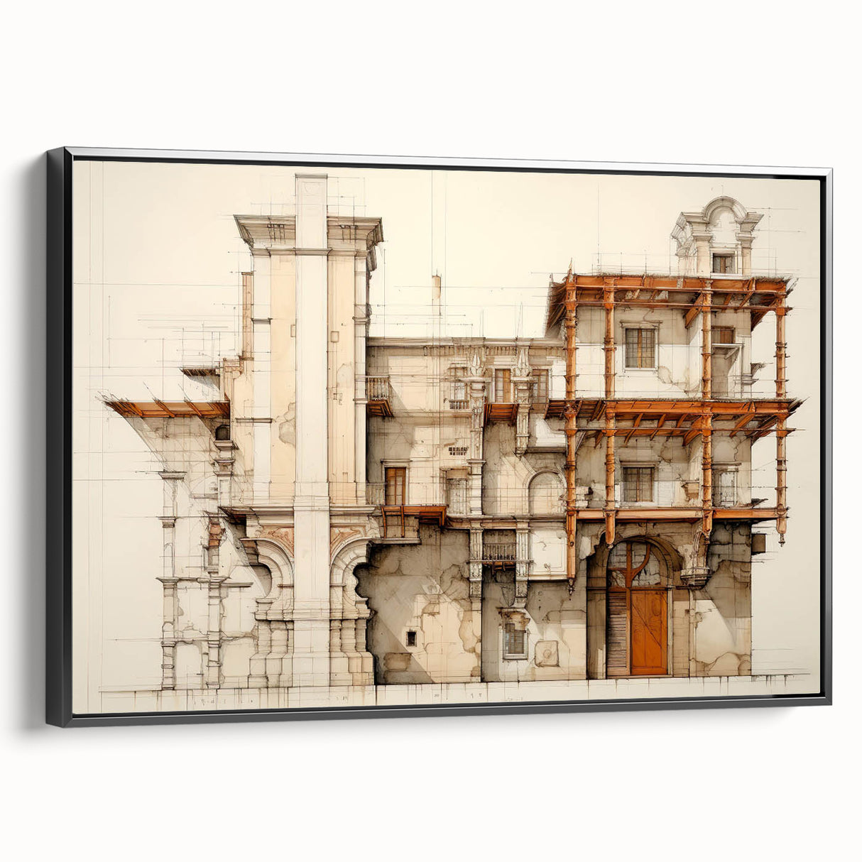 Vintage Architectural Wall Art – Historic Building Illustration Print
