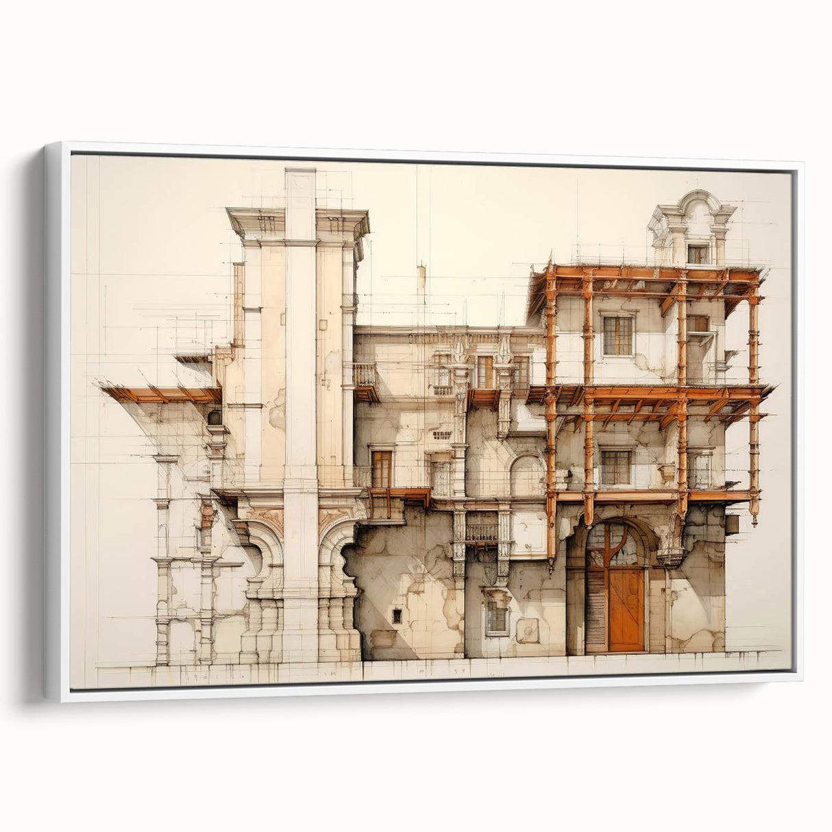 Vintage Architectural Wall Art – Historic Building Illustration Print
