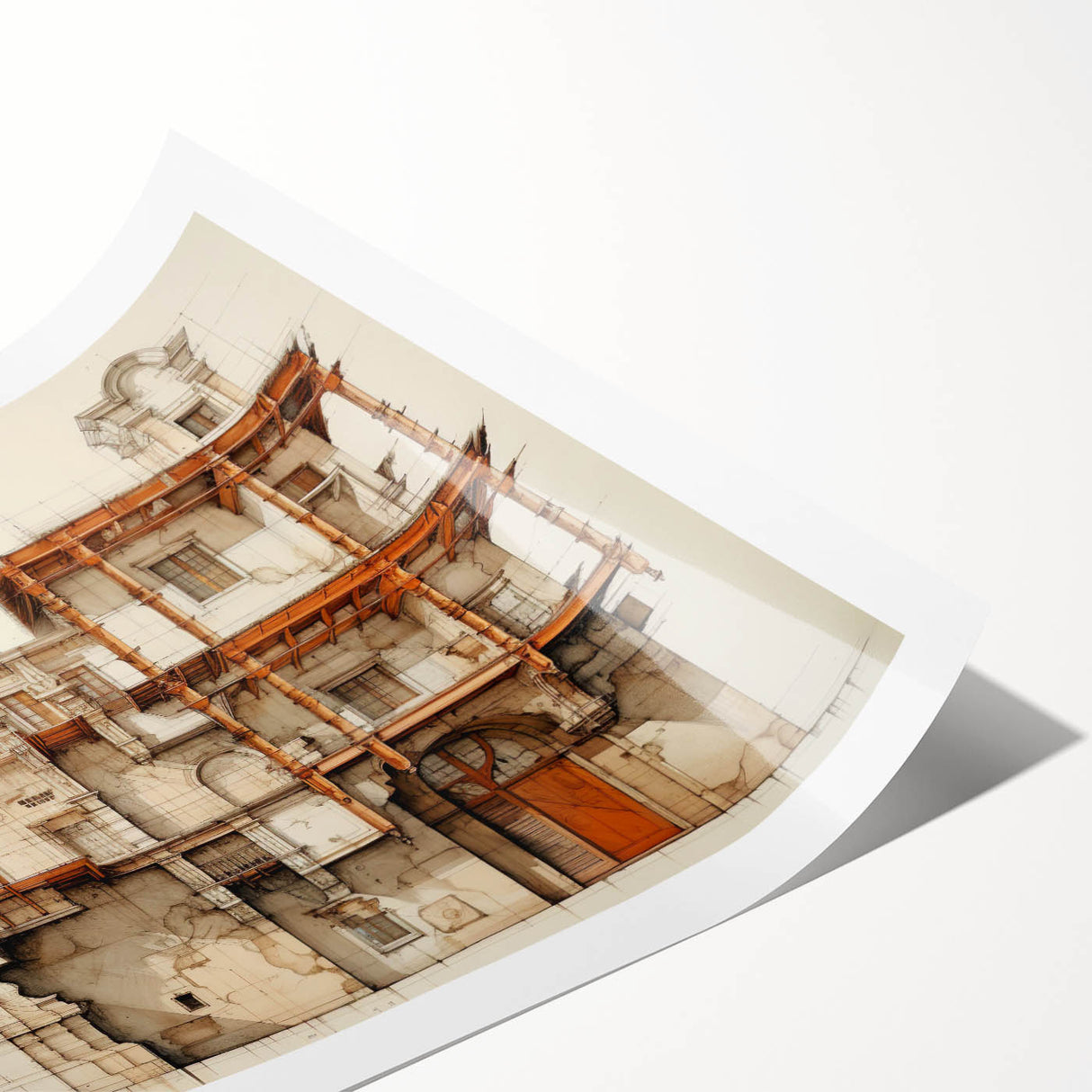 Vintage Architectural Wall Art – Historic Building Illustration Print
