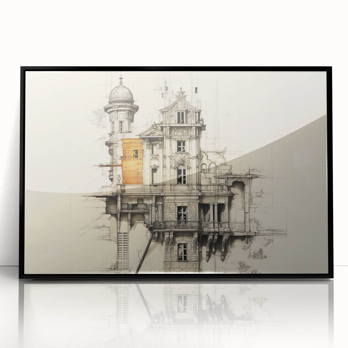 Architectural Wall Art - Vintage Mansion Illustration