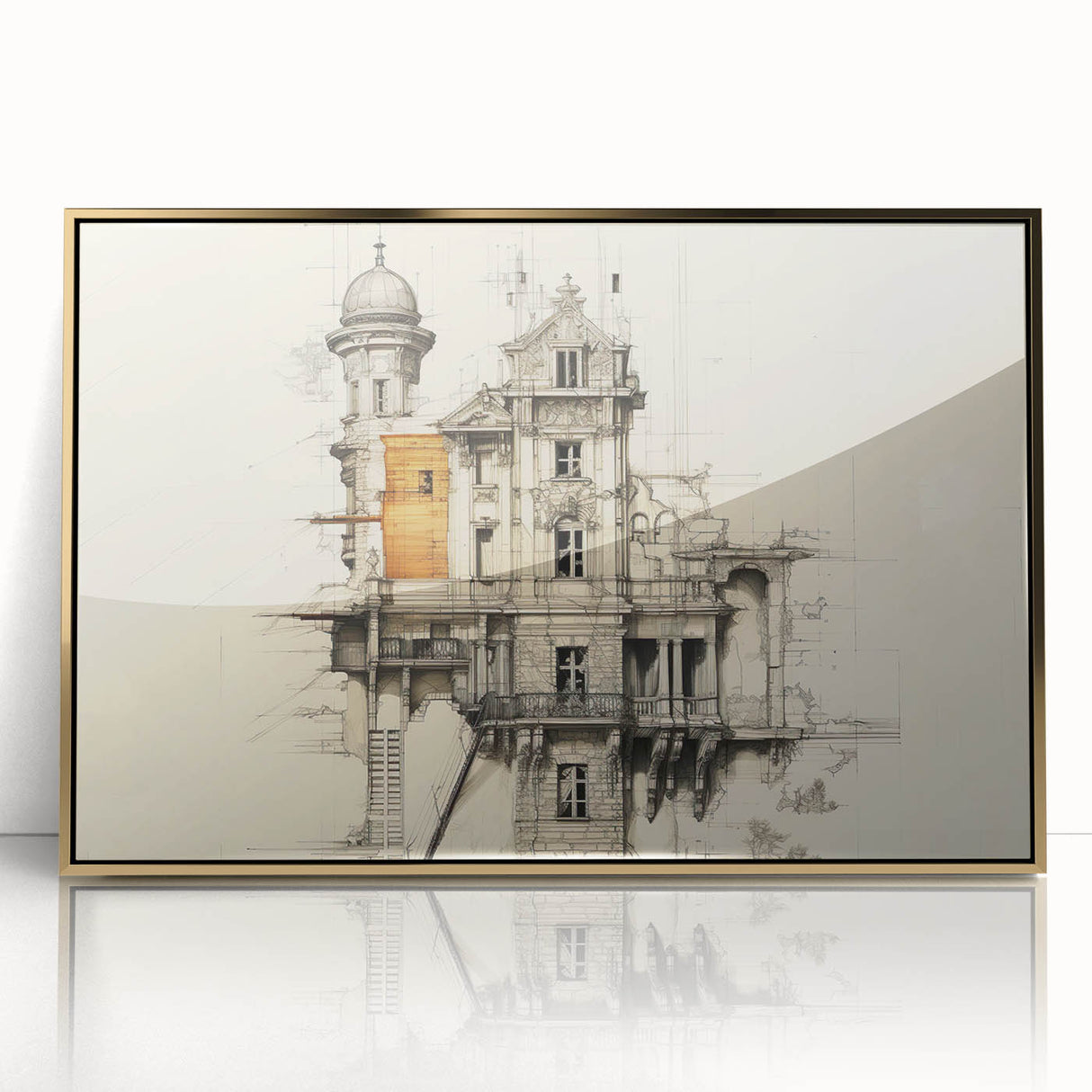 Architectural Wall Art - Vintage Mansion Illustration