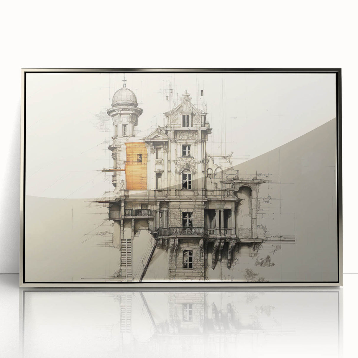 Architectural Wall Art - Vintage Mansion Illustration
