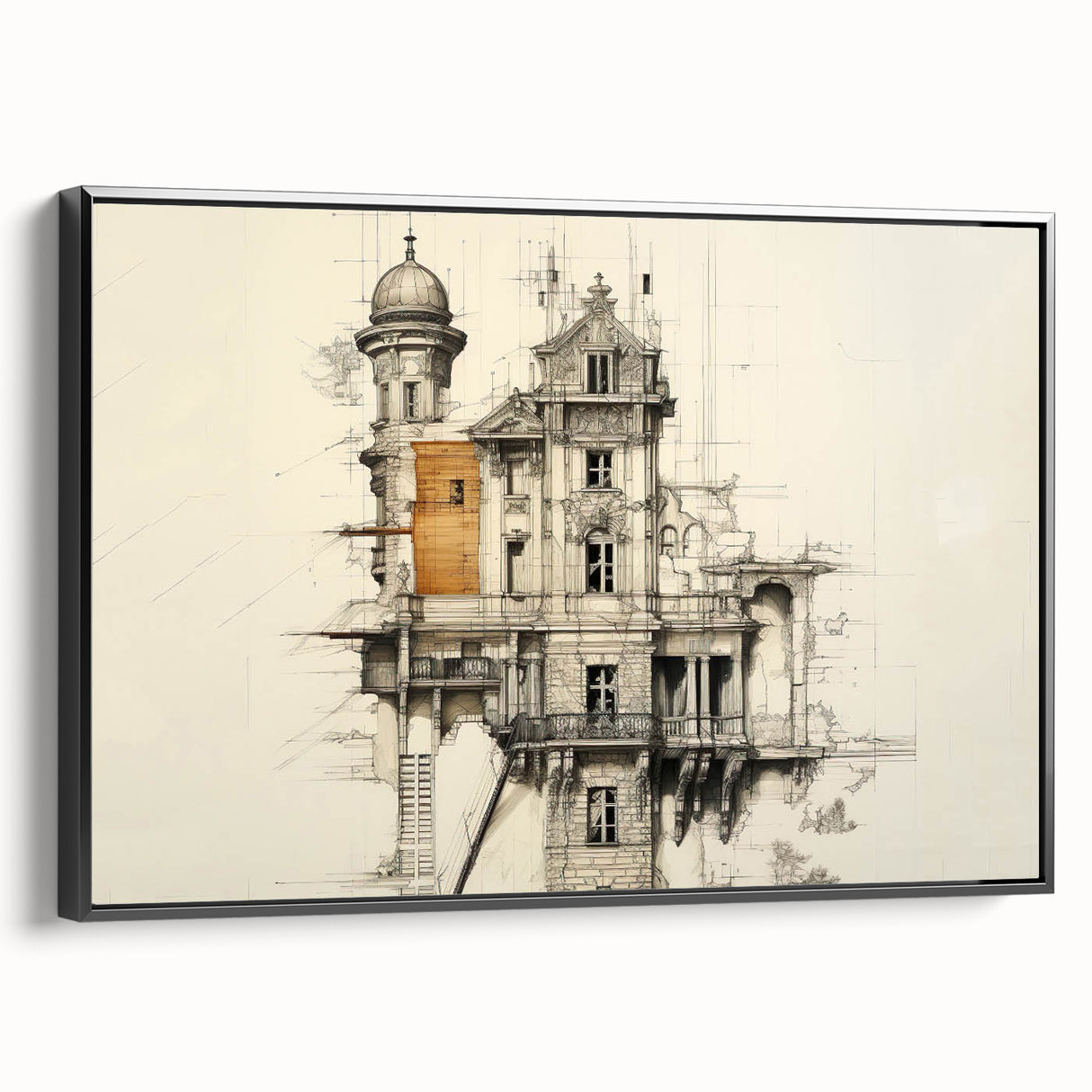 Architectural Wall Art - Vintage Mansion Illustration