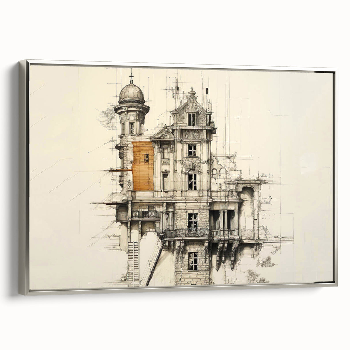 Architectural Wall Art - Vintage Mansion Illustration