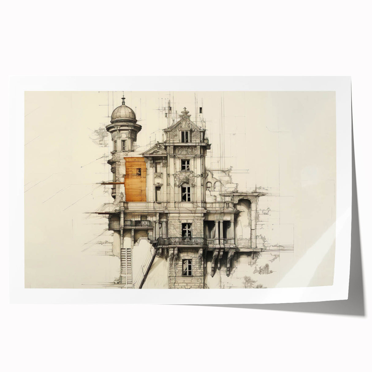 Architectural Wall Art - Vintage Mansion Illustration