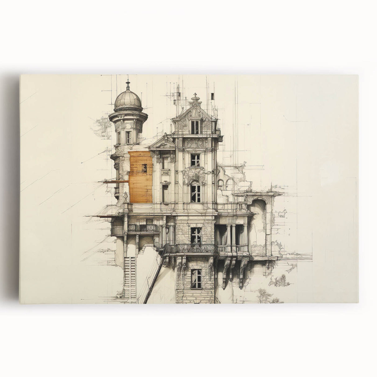 Architectural Wall Art - Vintage Mansion Illustration