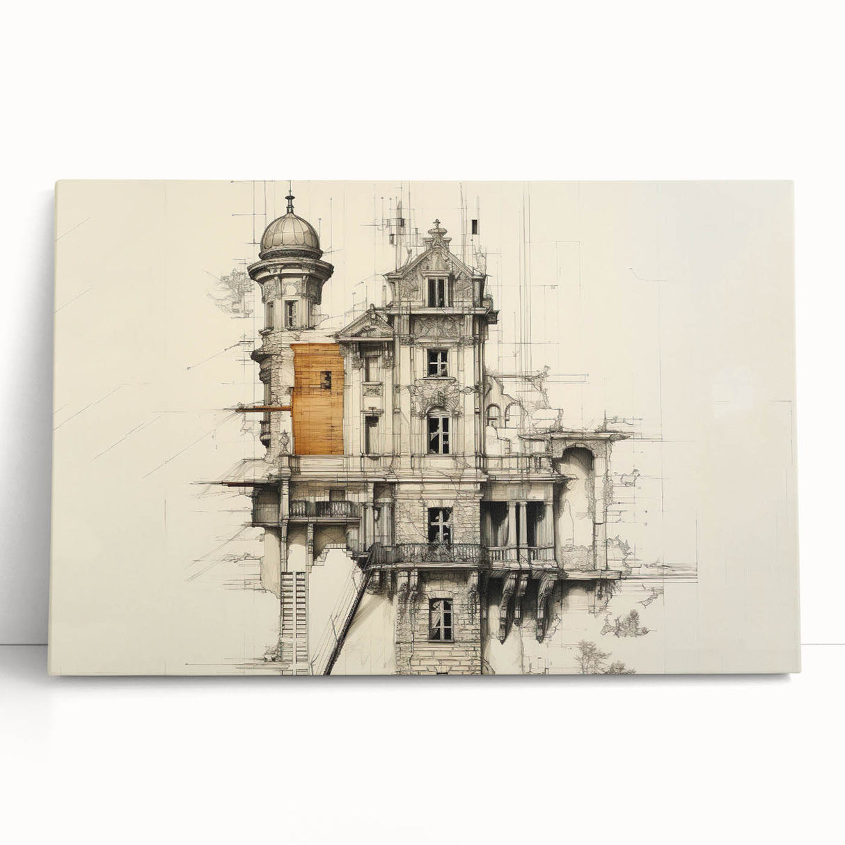 Architectural Wall Art - Vintage Mansion Illustration