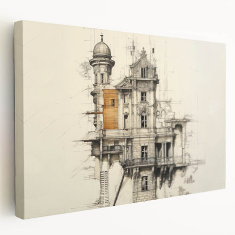 Architectural Wall Art - Vintage Mansion Illustration
