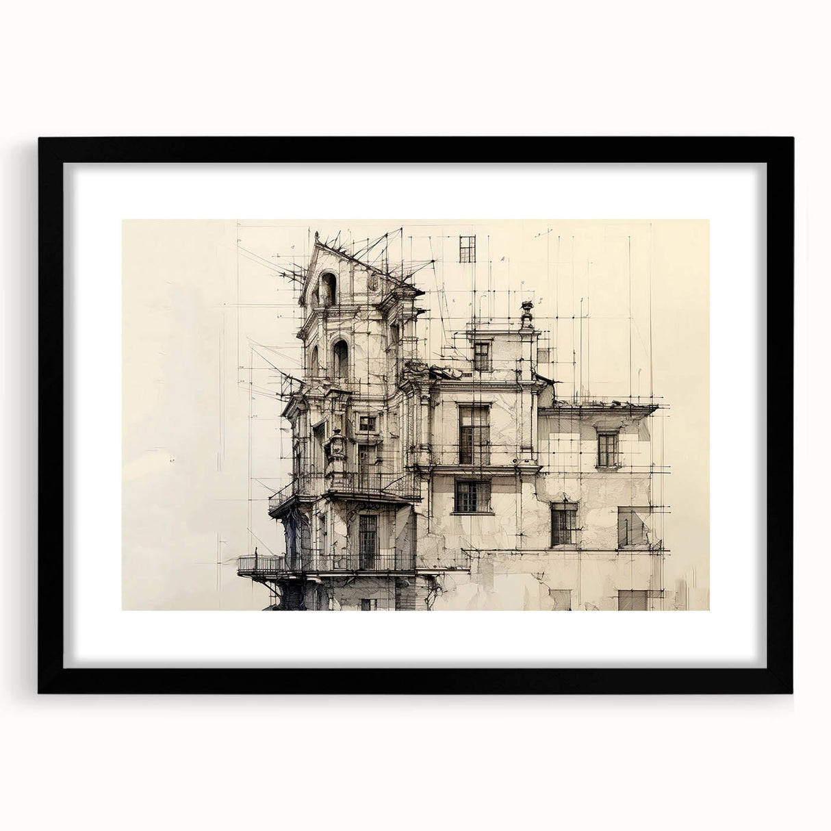 Architectural Wall Art - Vintage Building Design Illustration