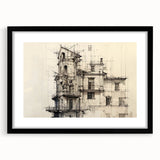 Architectural Wall Art - Vintage Building Design Illustration
