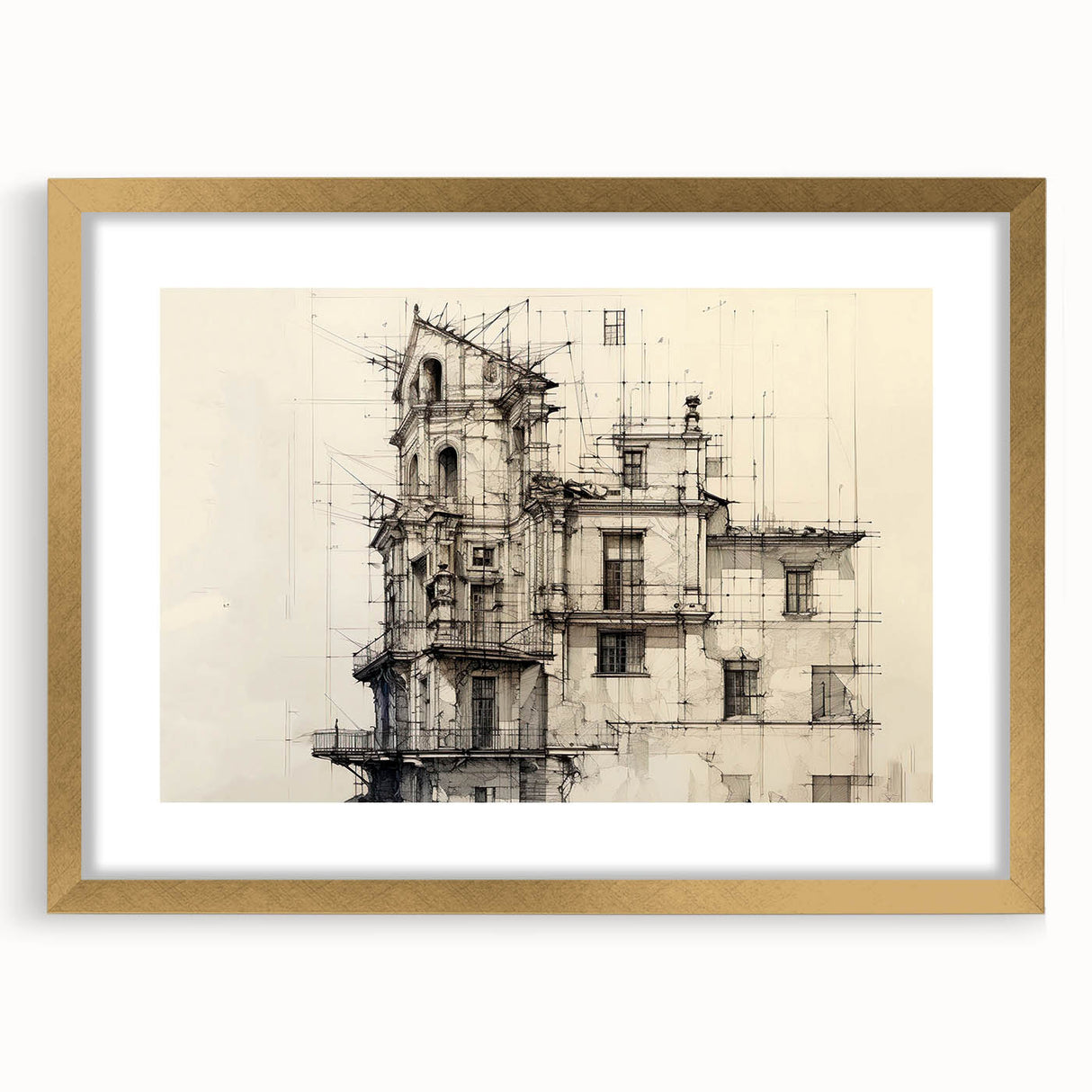 Architectural Wall Art - Vintage Building Design Illustration